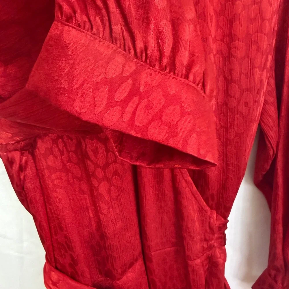 MICHAEL‎ KORS Red Animal Print Wrap Midi Dress 2X Romantic Feminine NWT $175